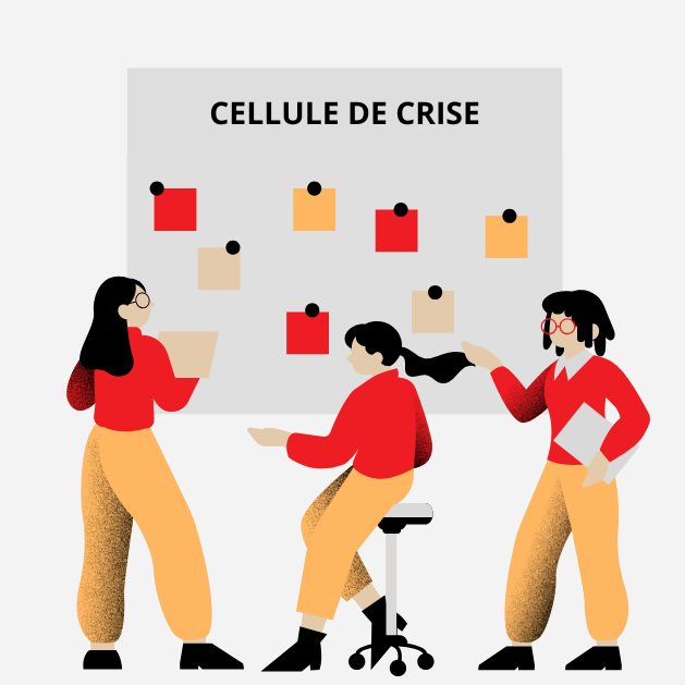 illustration de 3 personnes en cellule de crise